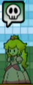 Princess Peach under the effects of the Poison status ailment in Super Paper Mario.