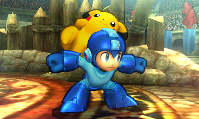 File:SSB4 3DS - Pikachu on Mega Man.png