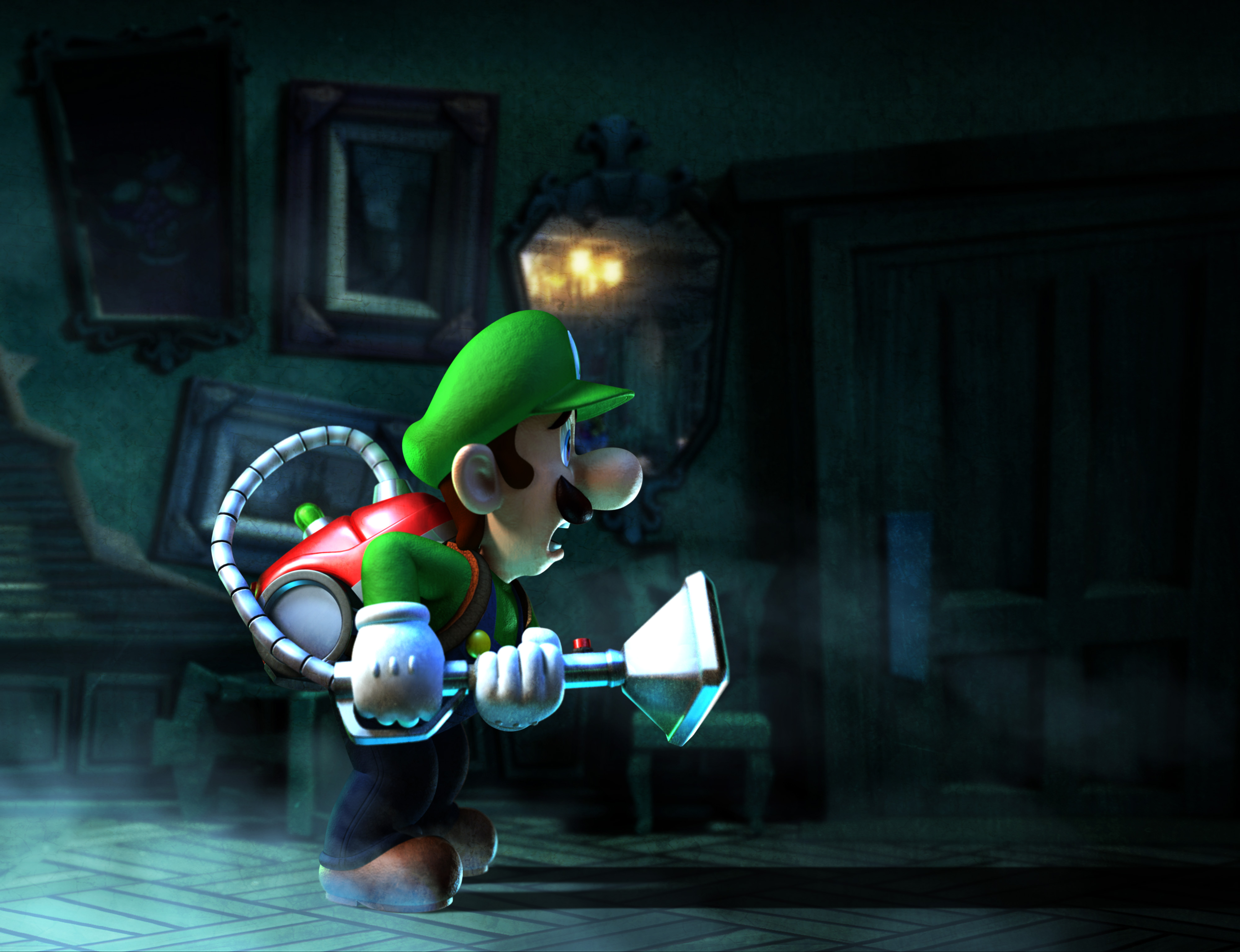 Luigi searching in the hallway