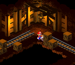 Last Crook leaving behind a Flower Tab after being defeated in the mines of Moleville of Super Mario RPG: Legend of the Seven Stars.