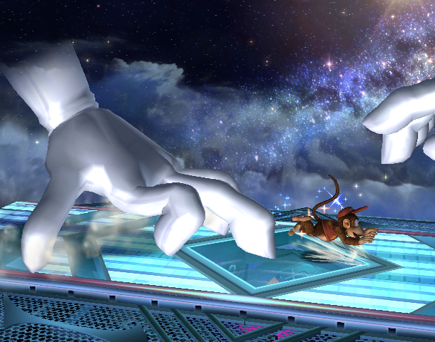 File:Diddy running from Crazy Hand SSBB.png
