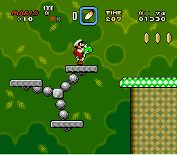 A screenshot of Mario in Donut Plains 3.