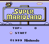 The Super Mario Land title screen in one of the system color palettes for Game Boy Color.