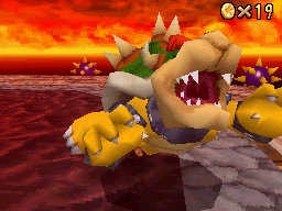 Bowser being swung by Mario in Bowser in the Fire Sea.