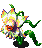 Battle idle animation of a Fink Flower from Super Mario RPG: Legend of the Seven Stars