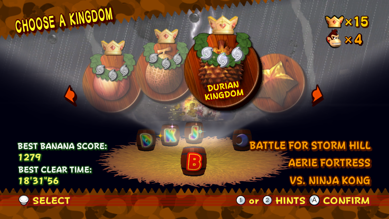 New Play Control! Donkey Kong Jungle Beat kingdom select screen