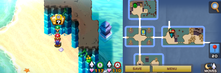 Second block in Gwarhar Lagoon of Mario & Luigi: Superstar Saga + Bowser's Minions.
