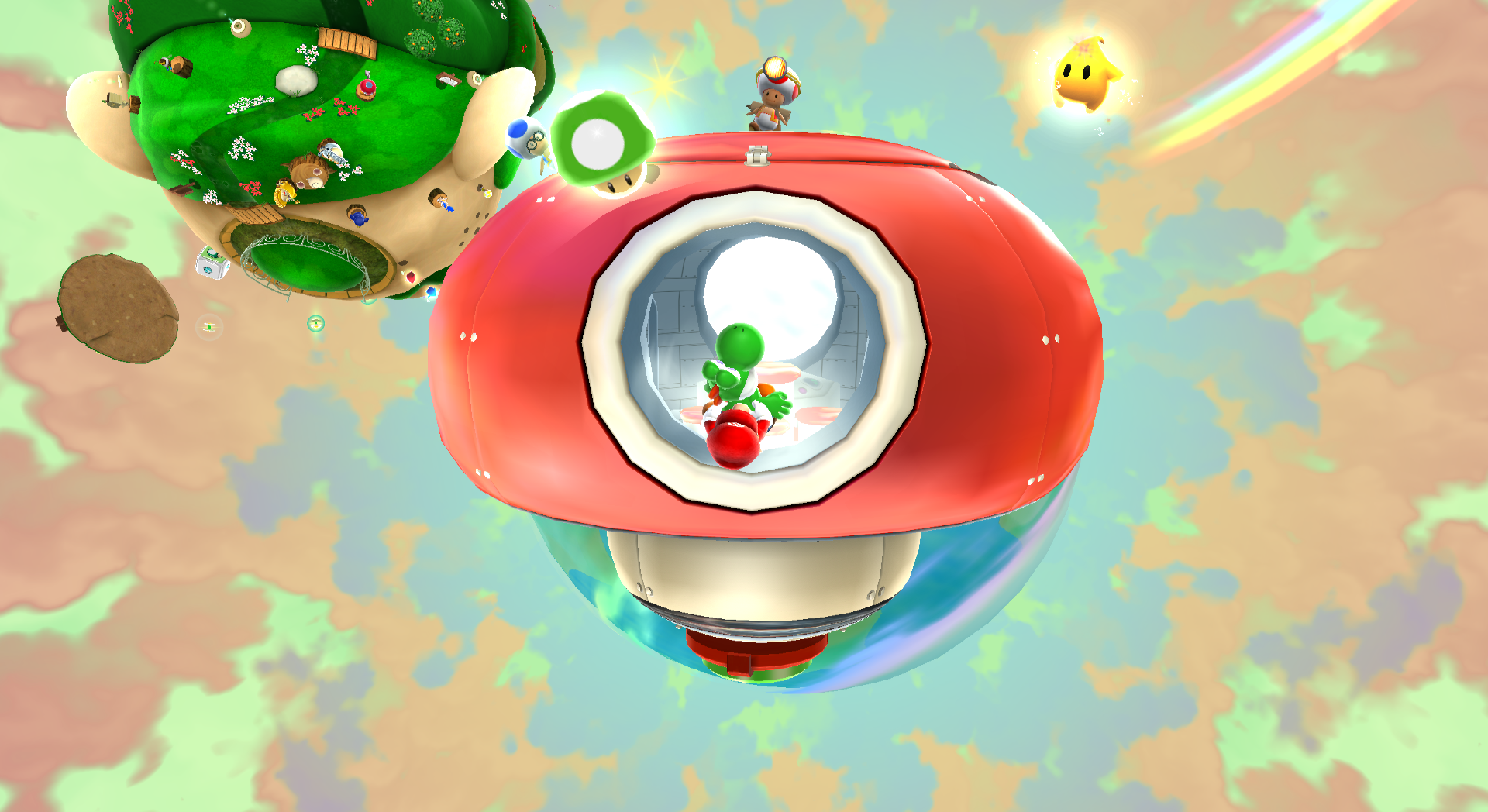 Mario and the Toads on their Starshroom, from Super Mario Galaxy 2