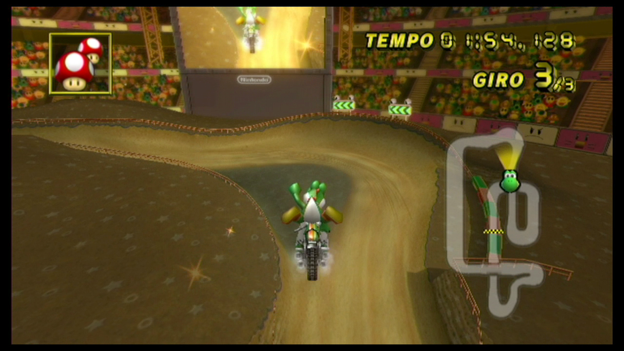 Yoshi, on a Mach Bike, performing a different "high up" trick.