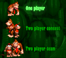 The mode selection screen for Donkey Kong Country
