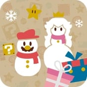 Icon for one of the presets in the 2024 Holiday Create-a-Card application. Pictured are a Mario snowman and a Peach snowwoman.