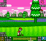 Mario golfing on the Peach's Castle course from the Game Boy Color Mario Golf