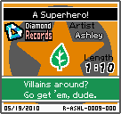 The shelf sprite of one of Ashley's records (A Superhero!) in the game WarioWare: D.I.Y., as it appears on the top screen.