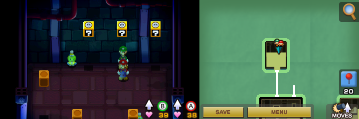 Tenth, eleventh and twelfth blocks in Beanbean Castle of Mario & Luigi: Superstar Saga + Bowser's Minions.