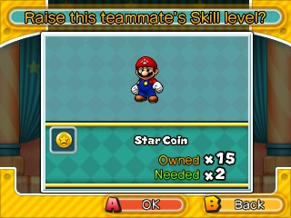 Screenshot of Small Mario's Skill upgrade screen, from Puzzle & Dragons: Super Mario Bros. Edition.