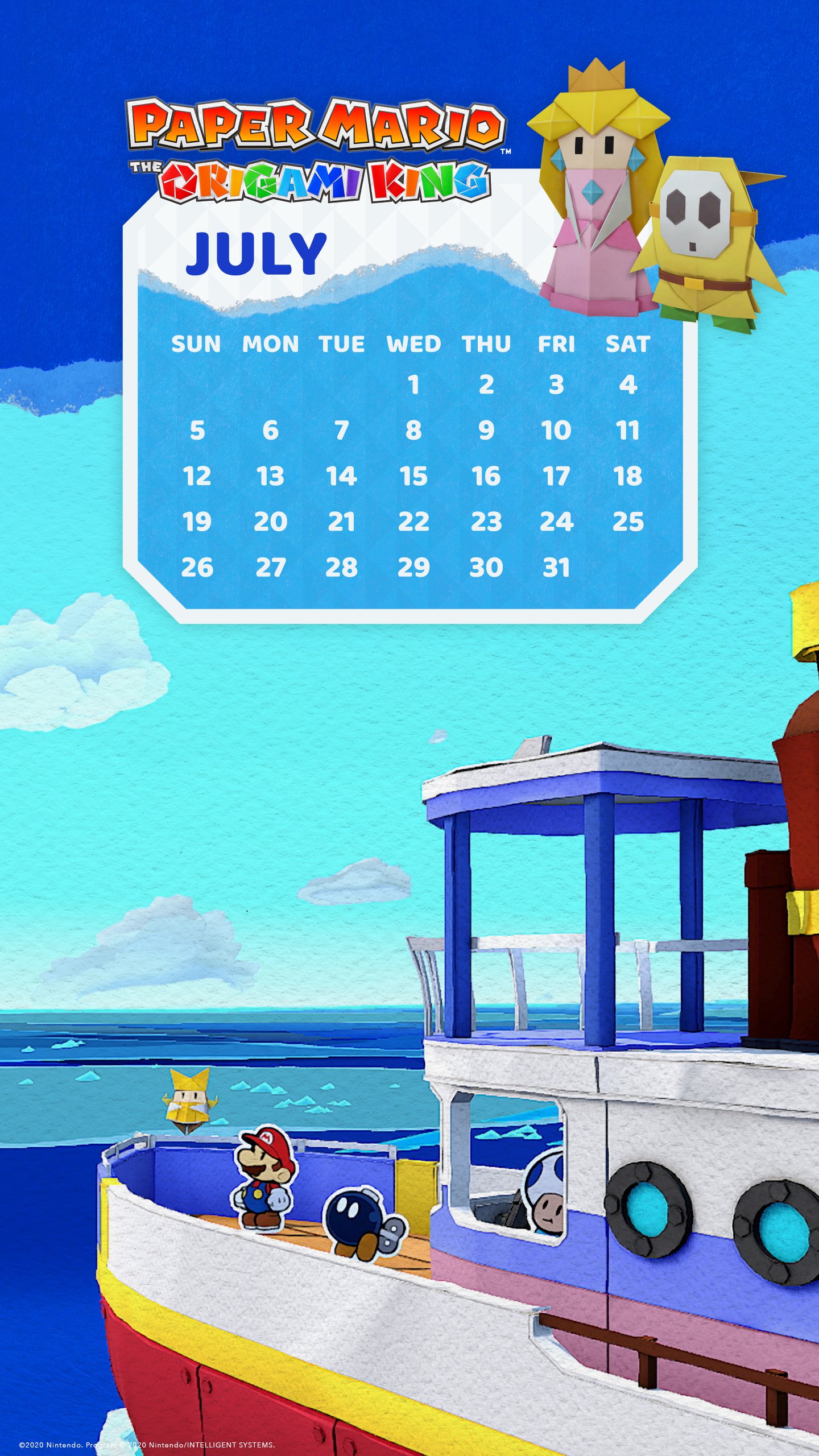 July 2020 smartphone calendar
