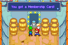 Mario and Luigi getting the Membership Card from the member of the ship's crew in S. S. Chuckola of Mario & Luigi: Superstar Saga.