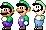 Luigi's sprites from Super Mario World, Super Mario All-Stars + Super Mario World, and Super Mario World: Super Mario Advance 2.