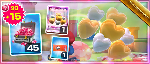 The Silver-and-Gold Hearts Pack from the Peach Tour in Mario Kart Tour