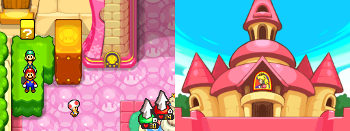 Third block in Peach's Castle of Mario & Luigi: Bowser's Inside Story.