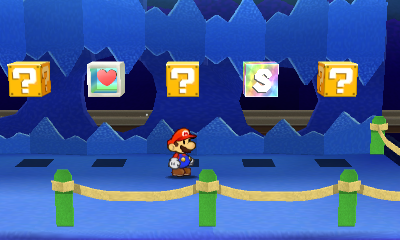 First 3 ? Blocks in Bowser's Snow Fort of Paper Mario: Sticker Star.