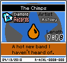 The shelf sprite of one of Ashley's records (The Chimps) in the game WarioWare: D.I.Y., as it appears on the top screen.
