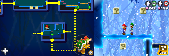 Fourth and fifth blocks in Airway of Mario & Luigi: Bowser's Inside Story + Bowser Jr.'s Journey.