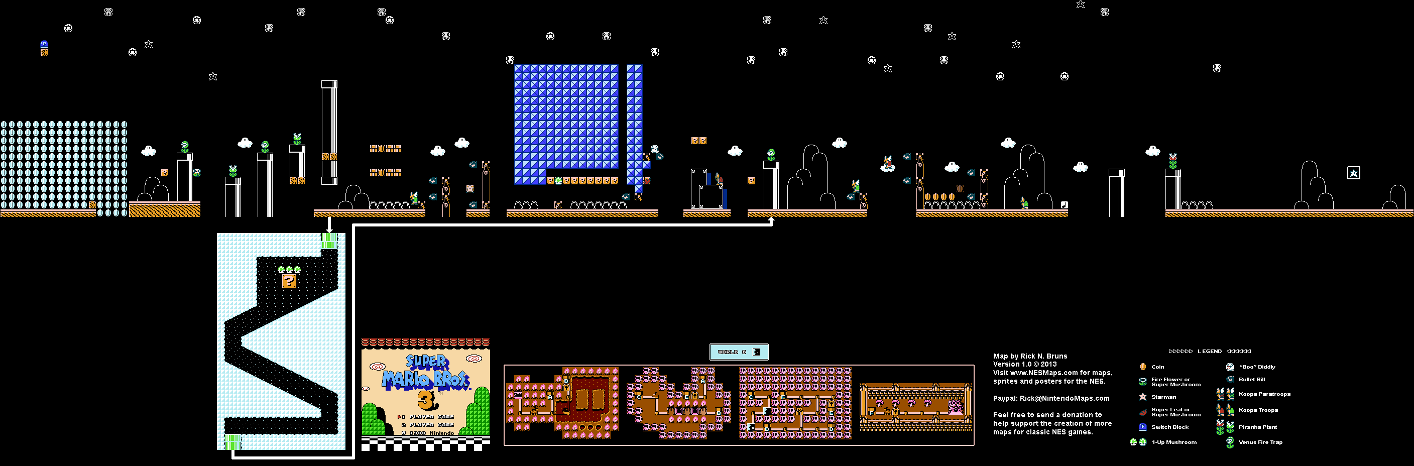 Map of World 8-1 of Super Mario Bros. 3