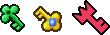 From left to right: A Castle Key in Tubba Blubba's Castle, a Castle Key in Bowser's Castle, and a Castle Key in Hooktail Castle.