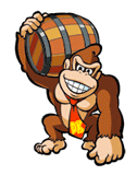 A sticker of DK with a Barrel