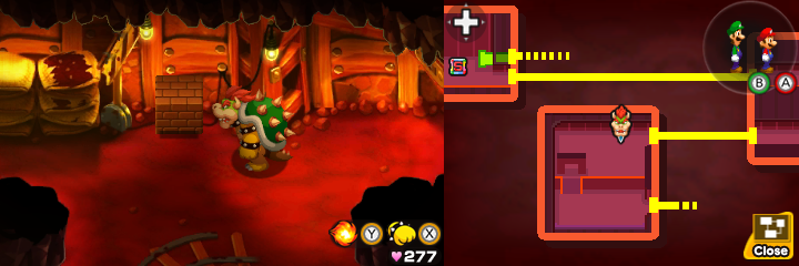 First block in Tunnel of Mario & Luigi: Bowser's Inside Story + Bowser Jr.'s Journey.
