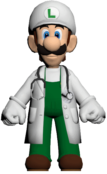 Animated image of Dr. Fire Luigi from Dr. Mario World