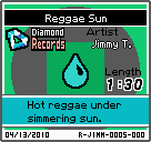 The shelf sprite of one of Jimmy T's records (Reggae Sun) in the game WarioWare: D.I.Y., as it appears on the top screen.