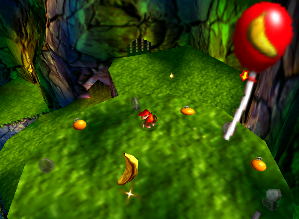 A red Banana Balloon and a Golden Banana for Diddy Kong in Jungle Japes.