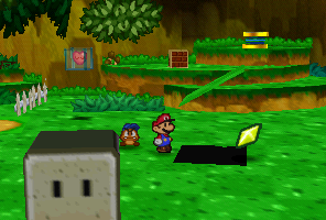 Mario finding a Star Piece under the hidden panel in Jr. Troopa's playground in Paper Mario