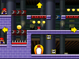 A screenshot of Room 7-5 from Mario vs. Donkey Kong 2: March of the Minis, featuring Polterguys.
