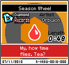 The shelf sprite of one of Orbulon's records (Season Wheel) in the game WarioWare: D.I.Y., as it appears on the top screen.