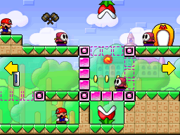 A screenshot of Room 1-8 from Mario vs. Donkey Kong 2: March of the Minis.