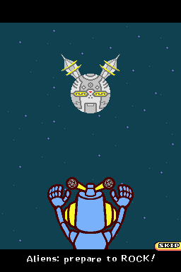 Mike about to fly towards the Alien Bunny planet in WarioWare: Touched!