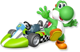 Artwork of Yoshi with his kart from Mario Kart Wii