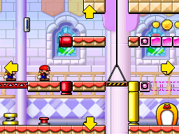 A screenshot of Room 6-4 from Mario vs. Donkey Kong 2: March of the Minis.