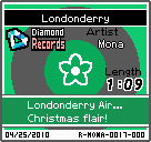 The shelf sprite of one of Mona's records (Londonderry) in the game WarioWare: D.I.Y., as it appears on the top screen.