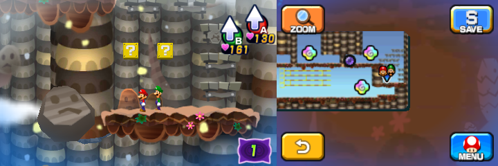 First two blocks in Dreamy Mount Pajamaja accessed by a fourth Pink Pi'illo of Mario & Luigi: Dream Team.