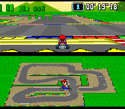 Mario jumps over a ramp on Mario Circuit 2.