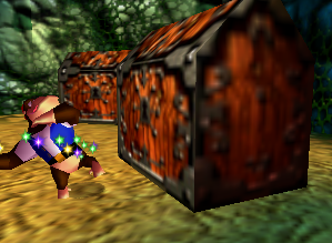 A setup for a Golden Banana for Chunky Kong in Gloomy Galleon.