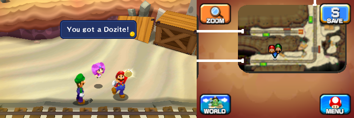 Mario getting the Dozite from a Deco Pi'illo in Dozing Sands of Mario & Luigi: Dream Team.