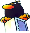 Official artwork of a Raven atop a Half Pipe from Yoshi Topsy-Turvy