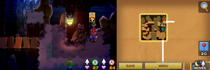 Fifth block in Hoohoo Mountain of Mario & Luigi: Superstar Saga + Bowser's Minions.