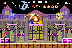 The Spooky House boss fight in Mario vs. Donkey Kong. Polterguys are visible in both forms here.