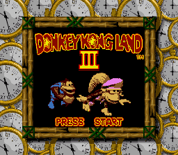 The title screen of Donkey Kong Land III (revision 1)